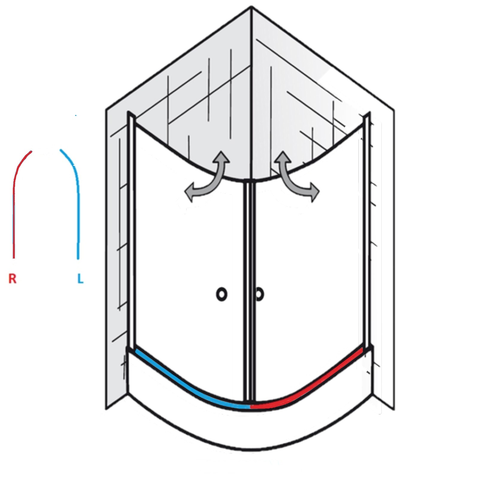 Sichelform mit Vollrundprofil Gebogene Duschdichtung für gerade Türen mit gebogenes Glas.