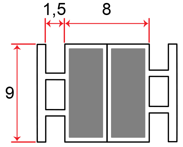 Muster von Einschubdichtung LC092 mit 9mm T-breite 