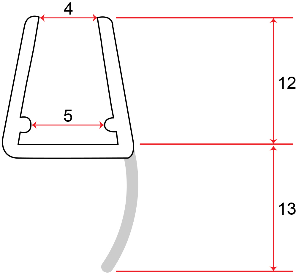 Mitteldichtprofil mit weicher Lippe, 5mm Glas (2000 mm)