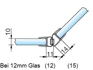 Muster von Magnetprofile 135°, für 10/12 mm Glas