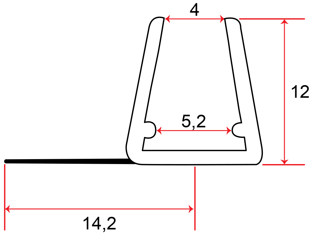 90° Schiebetüren Lippendichtung für 5mm  Glasstärke mit Kurze Lippe.