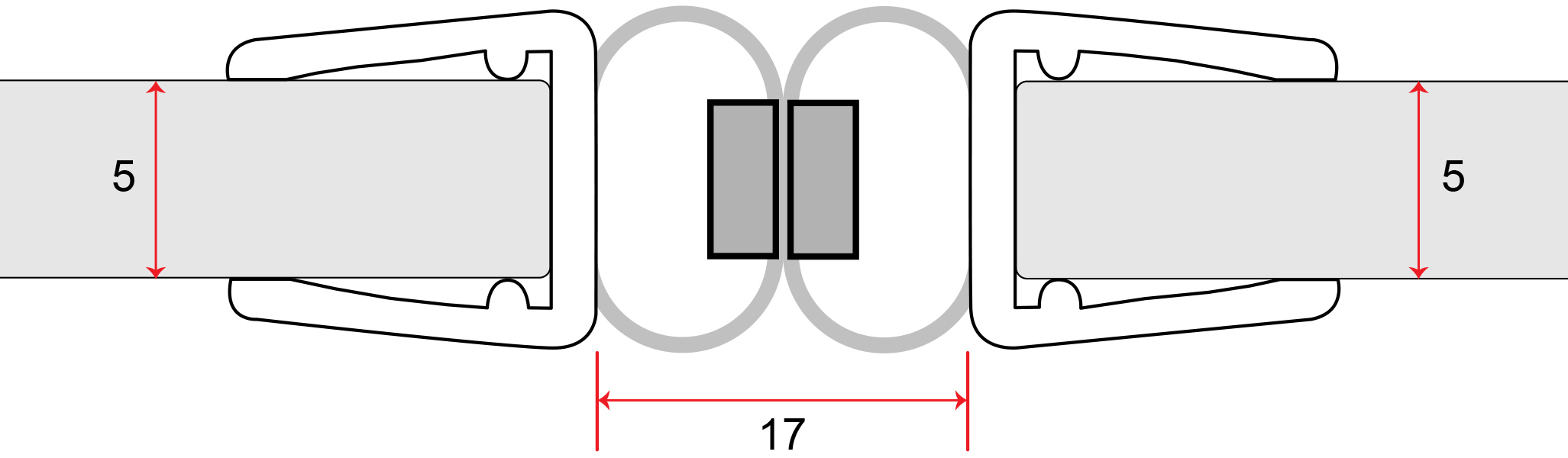 Muster von Magnetprofil 180° für 5 mm - 6 mm Glasstärke