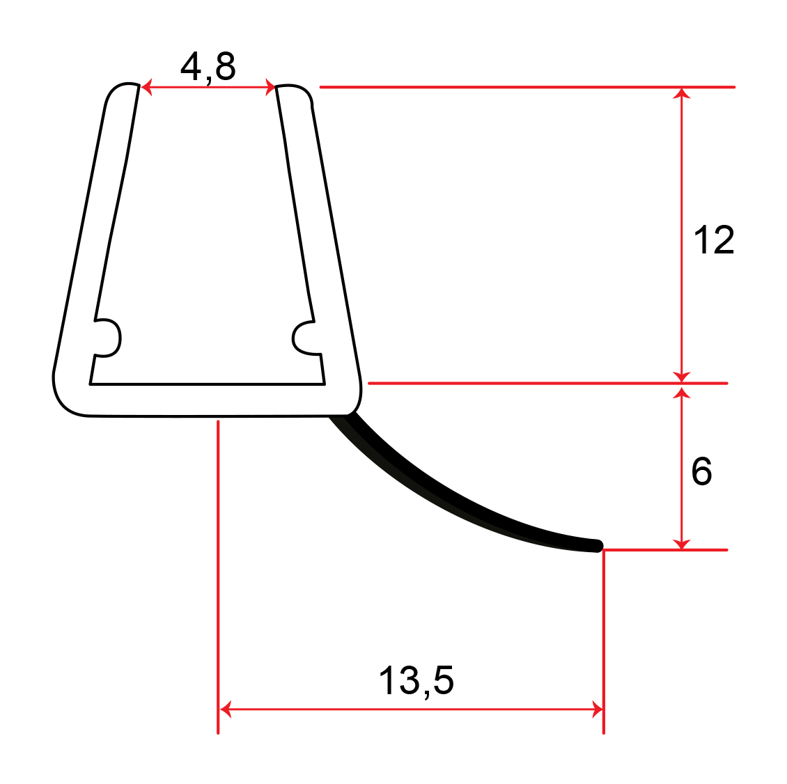 Seitl. Dichtprofil mit Lippe 135°
