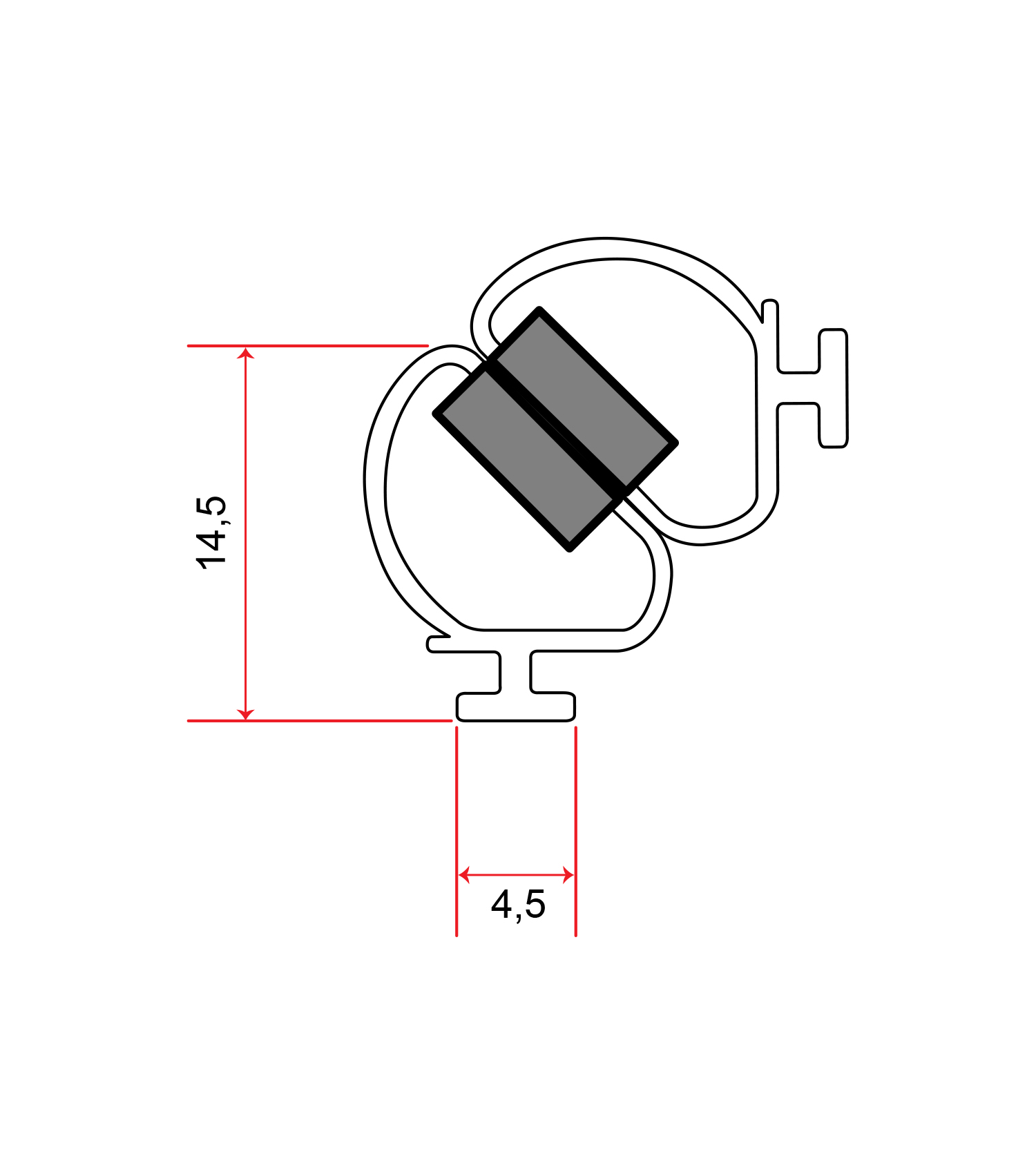 Magnetdichtung zum Einschieben 90° oder 180° (2x45°) 2m Lang, Weiß,  Im Set verkauft 1xL 1xR
