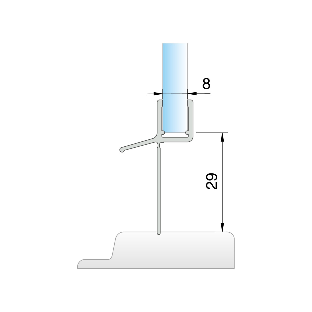 Wasserabweisprofil mit langer Lippe, 6 / 8 mm Glas