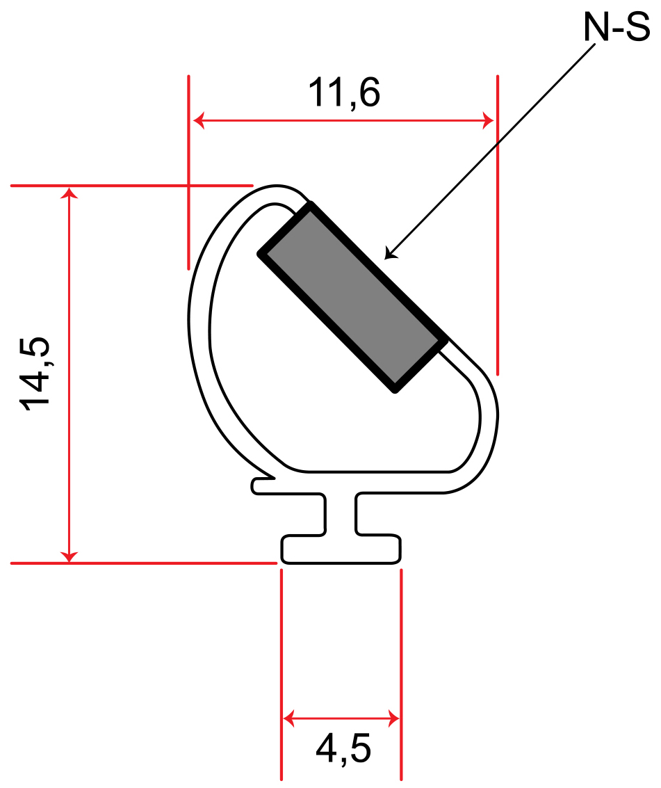 Magnetdichtung zum Einschieben 90° (2x45°) 2m Lang, Weiß,  Im Set verkauft 1xL 1xR