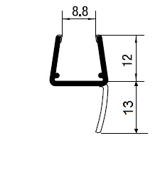 Muster von Mitteldichtprofil kurz, für 10/12 mm Glas