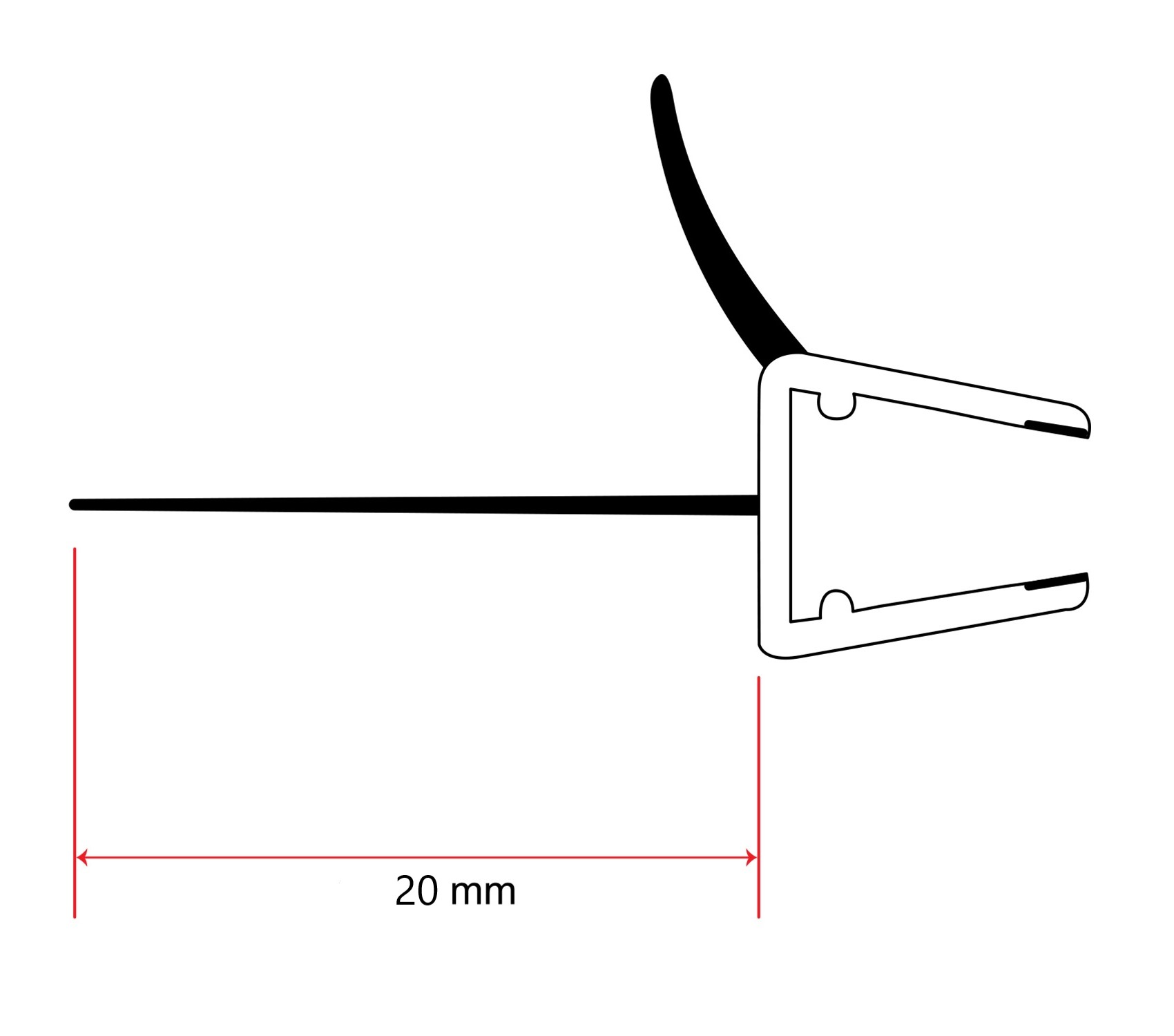 Wasserabweiserprofil mit Lange Lippe 20mm - für 6-8mm Glasstärke