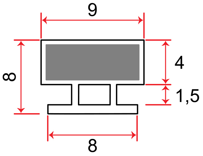 Einschubdichtung mit 8mm T-breite 1xLinks & 1xRechts - 2m Lang