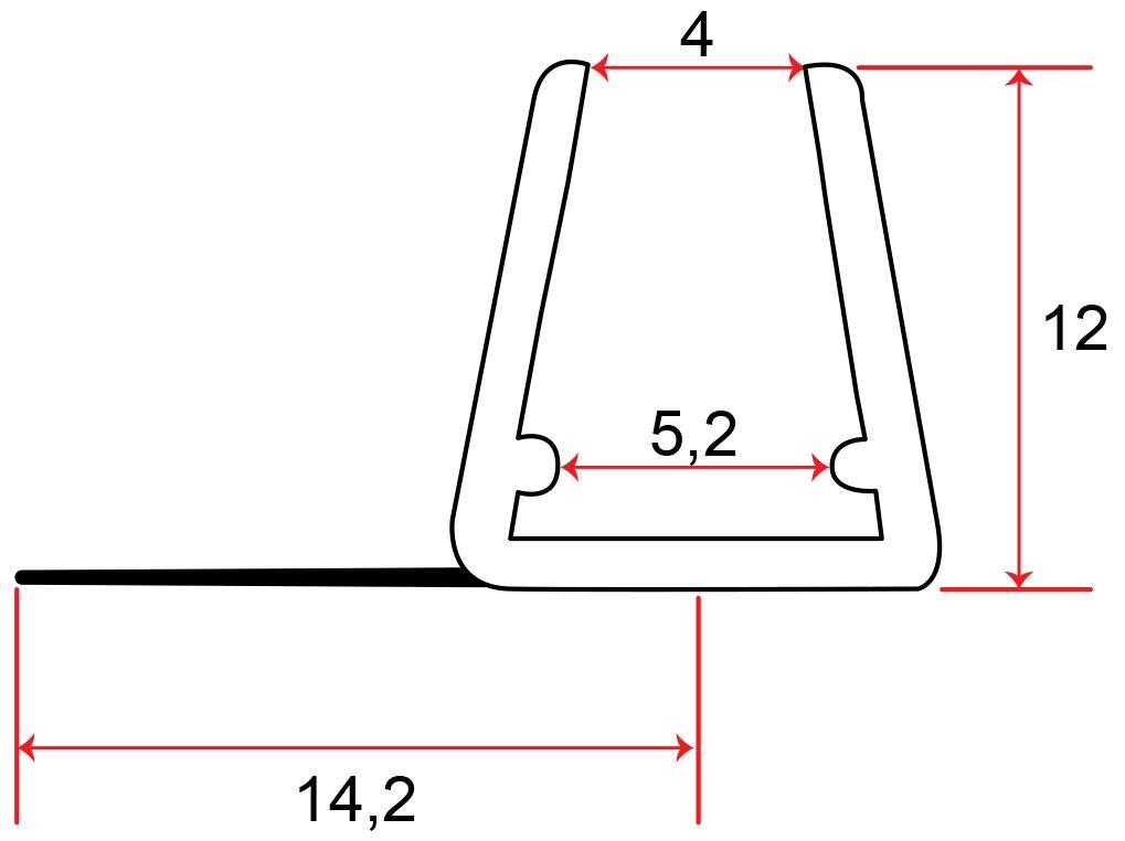 Musterprofil von 90° Schiebetürprofil für 5 mm Glasstärke 