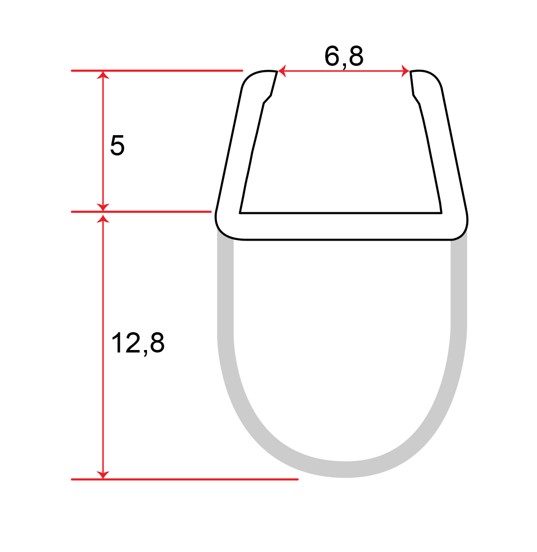 Balgdichtung lang für 8mm Glasstärke, kurze Glaseinstand