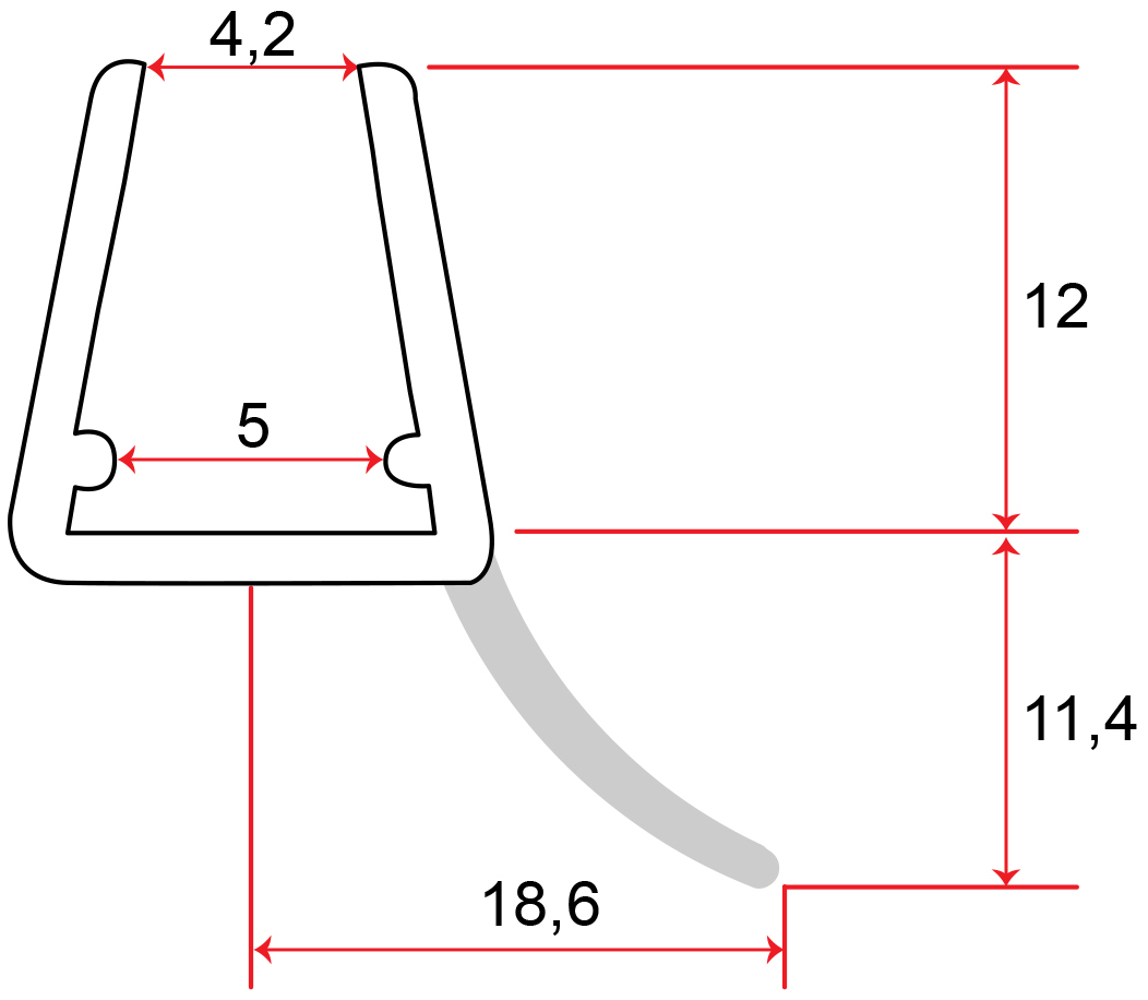 Muster von Mitteldichtprofil für Falttüren 5mm Glasstärke 2000mm Länge