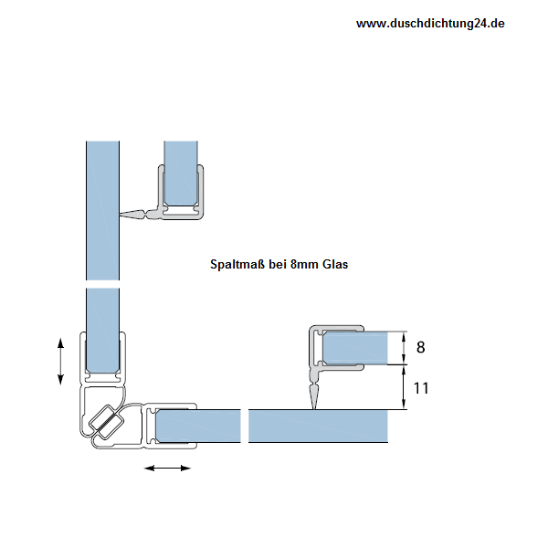 Muster von Spaltdichtung für 6 und 8mm Glas